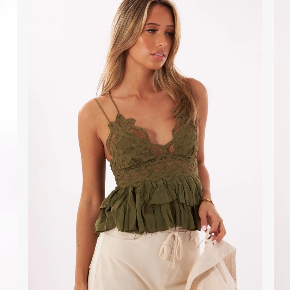 Free People Womens Adella Cami In Olive Sparrow S NWT - Picture 2 of 8
